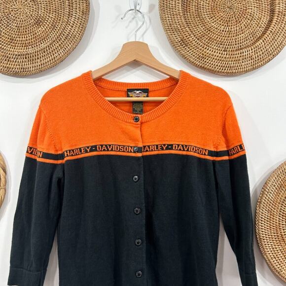 Vintage Harley Davidson Lightweight Knit Cardigan Sweater Small Biker Bikercore - Picture 4 of 6